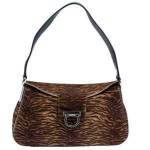 Salvatore Ferragamo Brown Tiger Stripes Pony Hair Baguette